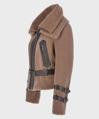 Womens Brown Shearling Fur Jacket Jacket women detail view 2 | Dash Racegear — Womens Brown Shearling Fur Jacket
