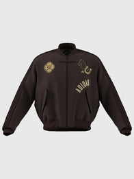Adidas CNY Modern China Padded Bomber Jacket Bomber Jacket unisex front product view | Dash Racegear — Recreation Adidas Chinese New Year 2026 3 Stripes Modern China padded bomber jacket in brown with insulated comfort