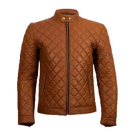 Men’s Brown Quilted Cafe Racer Jacket Jacket men front product view | Dash Racegear — Brown Quilted Cafe Racer Jacket