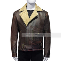 Mens Brown Shearling Distressed Sheepskin Leather Jacket Leather Jacket men detail view 3 | Dash Racegear — Distressed brown sheep skin jacket