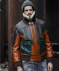 Mens Shearling Sheepskin Bomber Leather Jacket Leather Jacket men detail view 4 | Dash Racegear — Mens Brown Shearling Bomber Leather Jacket