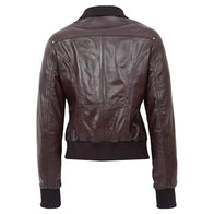 Women Brown Bomber Leather Jacket Bomber Jacket women detail view 2 | Dash Racegear — Dark Brown Bomber Leather Jacket