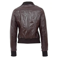 Women Brown Bomber Leather Jacket Bomber Jacket women detail view 2 | Dash Racegear — Dark Brown Bomber Leather Jacket
