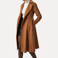 Womens Brown Wool coat Coat women front product view | Dash Racegear — Wool Trench Coat in Brown
