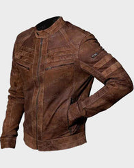 Mens Retro Café Racer Distressed Brown Jacket Biker Jacket men detail view 2 | Dash Racegear — Mens Retro Café Racer Distressed Brown Jacket