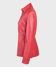 Womens Red Biker Leather Jacket Biker Jacket women detail view 2 | Dash Racegear — Womens Cafe Racer Red Leather Jacket