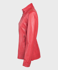 Womens Red Biker Leather Jacket Biker Jacket women detail view 2 | Dash Racegear — Womens Cafe Racer Red Leather Jacket