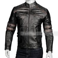 Mens Cafe Racer Retro Distressed Leather Jacket Biker Jacket men front product view | Dash Racegear — Mens Distressed Leather Retro Cafe Racer jacket