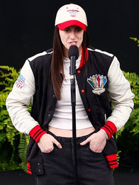Indianapolis 500 Caitlin Clark Racing Jacket Jacket unisex front product view | Dash Racegear — Bomber jacket inspired by Indianapolis 500 with Caitlin Clark theme and easy casual wear appeal.