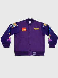 Cakeworthy Spider Man 90’s Varsity Jacket Varsity Jacket unisex detail view 5 | Dash Racegear — 90's Marvel Comics Cakeworthy jacket showcasing a bold purple finish with premium craftsmanship and vintage appeal.