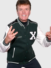 Cal Dodd WOLVERINE X-Men 97 Green Letterman Jacket Jacket unisex detail view 2 | Dash Racegear — Cal Dodd AKA WOLVERINE X-Men 97 Green and White Letterman Varsity Jacket with classic superhero style and premium comfort