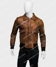 Captain Marvel Flight Bomber Jacket Bomber Jacket unisex front product view | Dash Racegear — Captain Marvel Flight Brown Bomber Jacket
