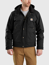 Carhartt Full Swing Steel Jacket Jacket unisex front product view | Dash Racegear — Carhartt Full Swing Steel Men’s Hooded Jacket in black, rugged and warm for work or casual wear.