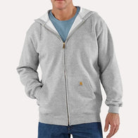 Carhartt Midweight Zip Up Hoodie Hoodie unisex detail view 2 | Dash Racegear — Carhartt Loose Fit Grey Midweight Full Zip-Up Hoodie, demonstrating its comfortable and roomy fit.