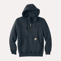 Carhartt Paxton Heavyweight Hoodie Hoodie unisex detail view 2 | Dash Racegear — Navy blue Carhartt fleece hoodie laid flat, showcasing its heavyweight fabric and classic fit.
