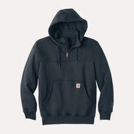 Carhartt Paxton Heavyweight Hoodie Hoodie unisex detail view 2 | Dash Racegear — Navy blue Carhartt fleece hoodie laid flat, showcasing its heavyweight fabric and classic fit.