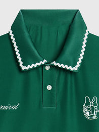 Carnival Golf x Disney Daisy Doodle Polo Shirt Shirt unisex detail view 4 | Dash Racegear — Unisex Carnival Golf x Disney Daisy Doodle polo crafted in green for breathable all-day wear.
