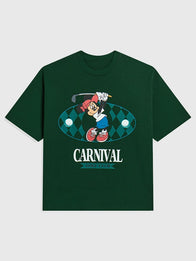 Carnival Golf x Disney Minnie Swing OVS T-Shirt Shirt unisex front product view | Dash Racegear — Green Carnival Golf x Disney Minnie Swing OVS T-shirt featuring a relaxed unisex design and playful casual style.