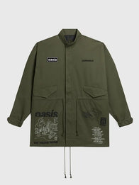 Carnival x Oasis Legendary Parka Jacket Jacket unisex front product view | Dash Racegear — Unisex Legendary Carnival x Oasis 2026 green parka jacket, insulated and stylish for everyday wear.