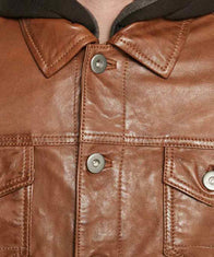 Mens Casual Brown Leather Jacket Leather Jacket men detail view 2 | Dash Racegear — Mens Casual Leather Brown Jacket