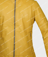 Womens Yellow Leather Jacket Leather Jacket women detail view 4 | Dash Racegear — Women Classic Yellow Slimfit Leather Jacket