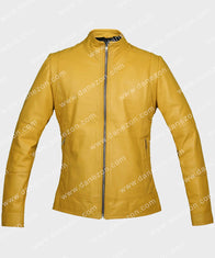 Womens Yellow Leather Jacket Leather Jacket women front product view | Dash Racegear — Women Yellow Leather Jacket