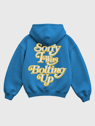 Seen x Chargers Sorry I Was Bolting Up Hoodie Hoodie unisex front product view | Dash Racegear — Seen x Chargers Sorry I Was Bolting Up hoodie in blue with soft fleece lining and classic pullover style