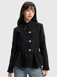 Adidas Chinese New Year Peplum Jacket Jacket unisex front product view | Dash Racegear — Chinese New Year Adidas Black Peplum Jacket, perfect for layering over casual or festive attire.