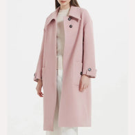 Womens Pink Wool coat Coat women front product view | Dash Racegear — Pink Wool coat