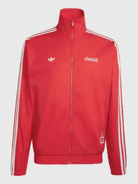 Adidas x Coca-Cola Firebird Track Jacket Jacket unisex front product view | Dash Racegear — Stylish red track jacket with Coca-Cola x Adidas classic logo and modern Firebird silhouette