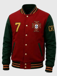 Ronaldo Portugal Varsity Jacket Varsity Jacket unisex detail view 2 | Dash Racegear — Red and green CR7 Portugal varsity jacket featuring a classic silhouette and everyday sporty comfort.