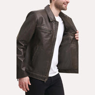 Joseph Dark Brown Faux Leather Jacket Leather Jacket unisex detail view 2 | Dash Racegear — Cafe Racer Faux Leather Jacket