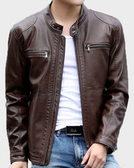 Dark Brown Mens Casual Leather Jacket Leather Jacket men front product view | Dash Racegear — Mens Dark Brown Casual Leather Jacket