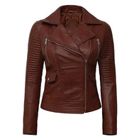 Women’s Brown Motorcycle Leather Jacket Leather Jacket women front product view | Dash Racegear — Women's Brown Motorcycle Leather Jacket
