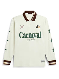 Carnival Golf x Disney Mickey Stars Polo Shirt Shirt unisex front product view | Dash Racegear — Carnival Golf x Disney Mickey 2026 Stars Cream Unisex LS Polo Shirt with a classic fit and lightweight everyday comfort.
