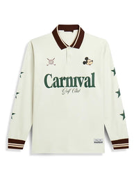 Carnival Golf x Disney Mickey Stars Polo Shirt Shirt unisex front product view | Dash Racegear — Carnival Golf x Disney Mickey 2026 Stars Cream Unisex LS Polo Shirt with a classic fit and lightweight everyday comfort.