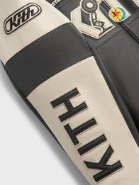 Disney x Kith for Pixar Dejan Leather Jacket Leather Jacket unisex detail view 4 | Dash Racegear — 2025 Disney x Kith Dejan jacket, black & cream leather, trendy streetwear choice for Pixar fans.