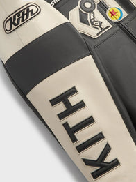 Disney x Kith for Pixar Dejan Leather Jacket Leather Jacket unisex detail view 4 | Dash Racegear — 2025 Disney x Kith Dejan jacket, black & cream leather, trendy streetwear choice for Pixar fans.