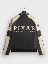 Disney x Kith for Pixar Dejan Leather Jacket Leather Jacket unisex detail view 2 | Dash Racegear — Black & cream Disney x Kith Dejan jacket, 2025 edition, ideal for casual wear and Pixar enthusiasts.