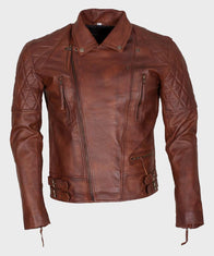 Mens Distressed Brown Motorcycle Jacket Biker Jacket men detail view 2 | Dash Racegear — Mens Motorcycle Brown Leather Biker Jacket