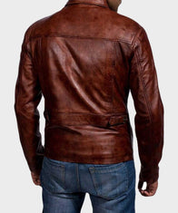 Mens Brown Distressed Leather Jacket Leather Jacket men detail view 3 | Dash Racegear — Mens Brown Leather Shirt Style Jacket