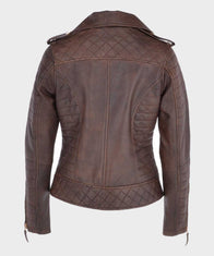 Womens Distressed Brown Biker Leather Jacket Leather Jacket women detail view 3 | Dash Racegear — Womens Distressed Motorcycle Leather Jacket