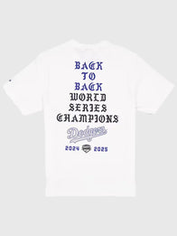 Dodgers New Era x Born x Raised Back-to-Back World Series Champions T-Shirt Shirt unisex detail view 3 | Dash Racegear — White Dodgers New Era x Born x Raised T-shirt for fans, featuring back-to-back World Series Champions design.