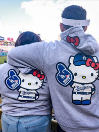 Dodgers Hello Kitty Hoodie Hoodie unisex detail view 4 | Dash Racegear — LA Dodgers 2026 grey Hello Kitty hoodie, relaxed fit sweatshirt for modern sporty fashion.