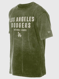 Los Angeles Dodgers New Era 2026 Armed Forces Day T-Shirt Shirt unisex front product view | Dash Racegear — Unisex Los Angeles Dodgers New Era 2026 Armed Forces Day olive T-shirt, patriotic MLB streetwear style.