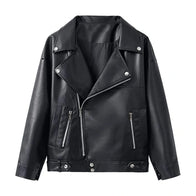 Julie Black Biker Leather Jacket Leather Jacket unisex front product view | Dash Racegear — Black Biker Leather Jacket