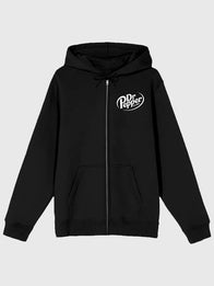 Dr Pepper Hoodie Hoodie unisex front product view | Dash Racegear — Black Dr Pepper Logo Men’s Zip-Up Hoodie, casual and fan-approved for everyday comfort and style.