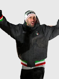 EA7 Emporio Armani Team Italy Opening Ceremony Jacket Jacket unisex detail view 8 | Dash Racegear — EA7 Emporio Armani Milano Cortina 2026 grey bomber keeps fans warm while flaunting Olympic pride.