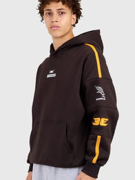 AFL x Elite Eleven Hawthorne Hawks Hoodie Hoodie unisex detail view 3 | Dash Racegear — Brown retro hoodie inspired by Hawthorn Hawks x Elite Eleven 2026 collaboration with relaxed casual fit.