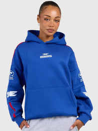AFL x Elite Eleven Western Bulldogs Hoodie Hoodie unisex front product view | Dash Racegear — 2026 Western Bulldog AFL x Elite Eleven Retro Hoodie Blue featuring classic team-inspired design and soft everyday comfort.